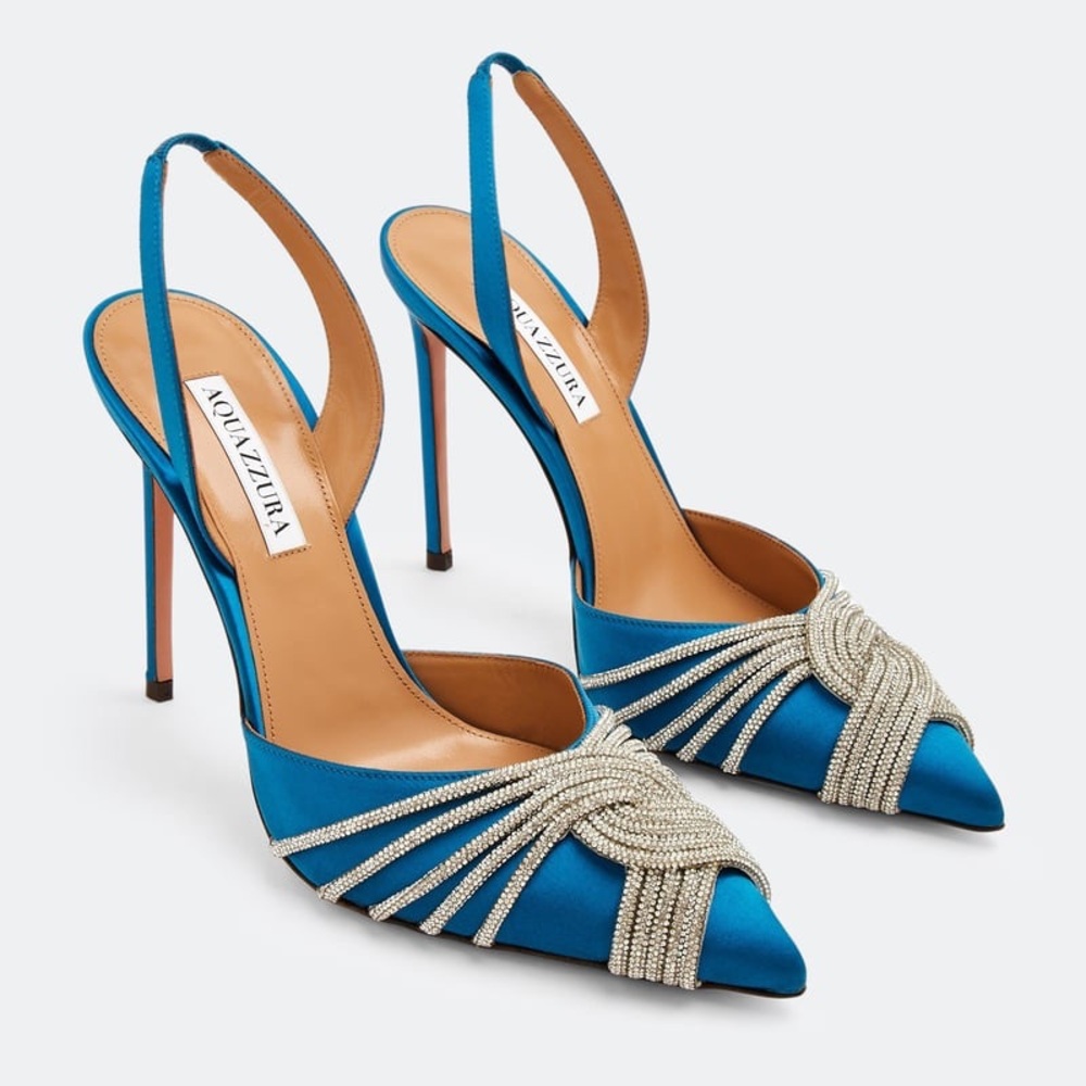 Aquazzura Gatsby 105 Crystal Satin Slingbacks | Size 41 | NWOB